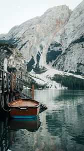 Preview wallpaper lake, mountain, boat, pier, water