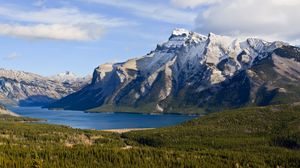 Preview wallpaper lake, mountain, forest, aerial view, landscape