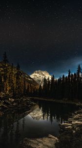 Preview wallpaper lake, mountain, forest, night, landscape