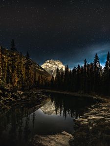 Preview wallpaper lake, mountain, forest, night, landscape