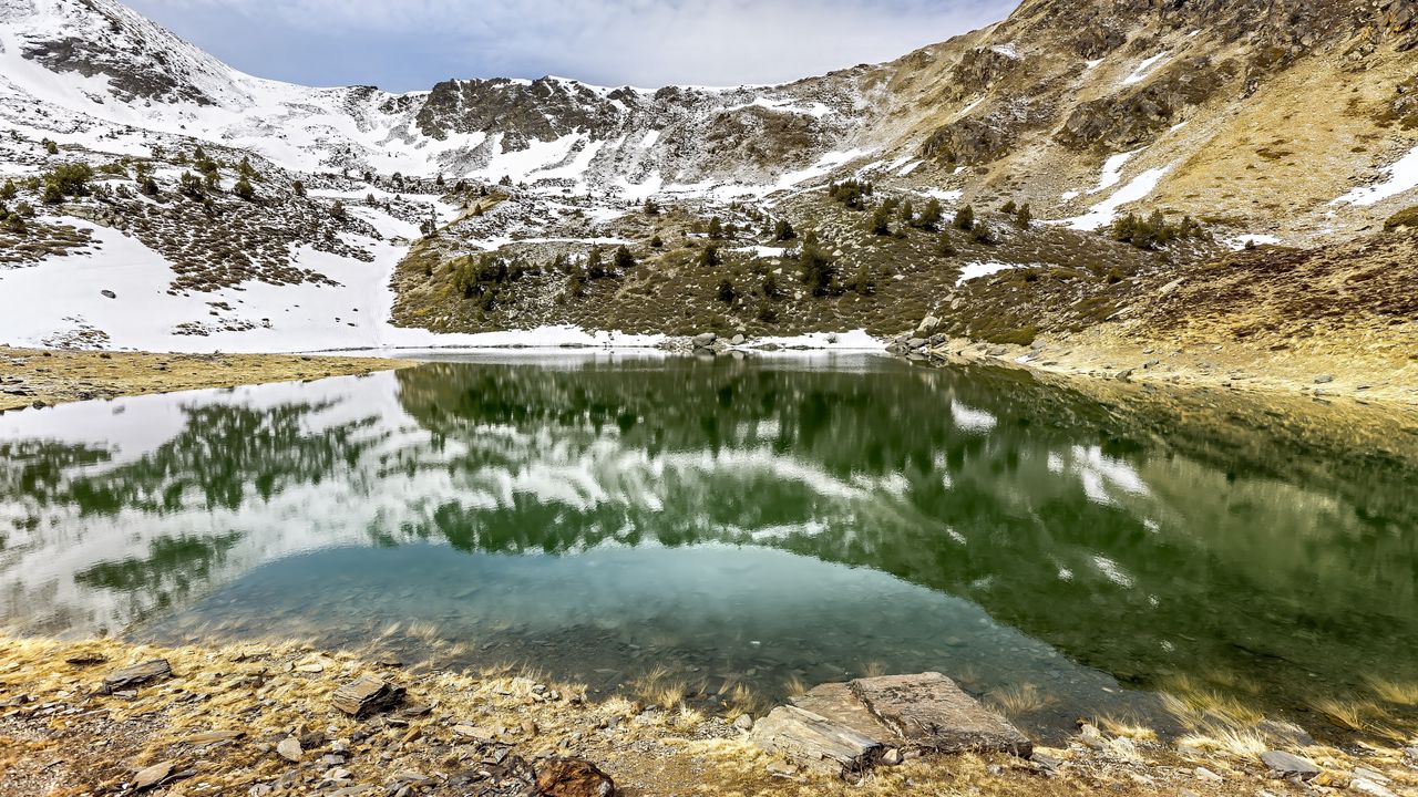 Wallpaper lake, mountain, reflection, slope, nature