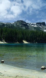 Preview wallpaper lake, mountain, shore, water, landscape, nature