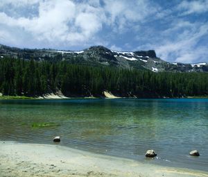 Preview wallpaper lake, mountain, shore, water, landscape, nature