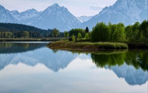 Preview wallpaper lake, mountain, sky, nature, fog