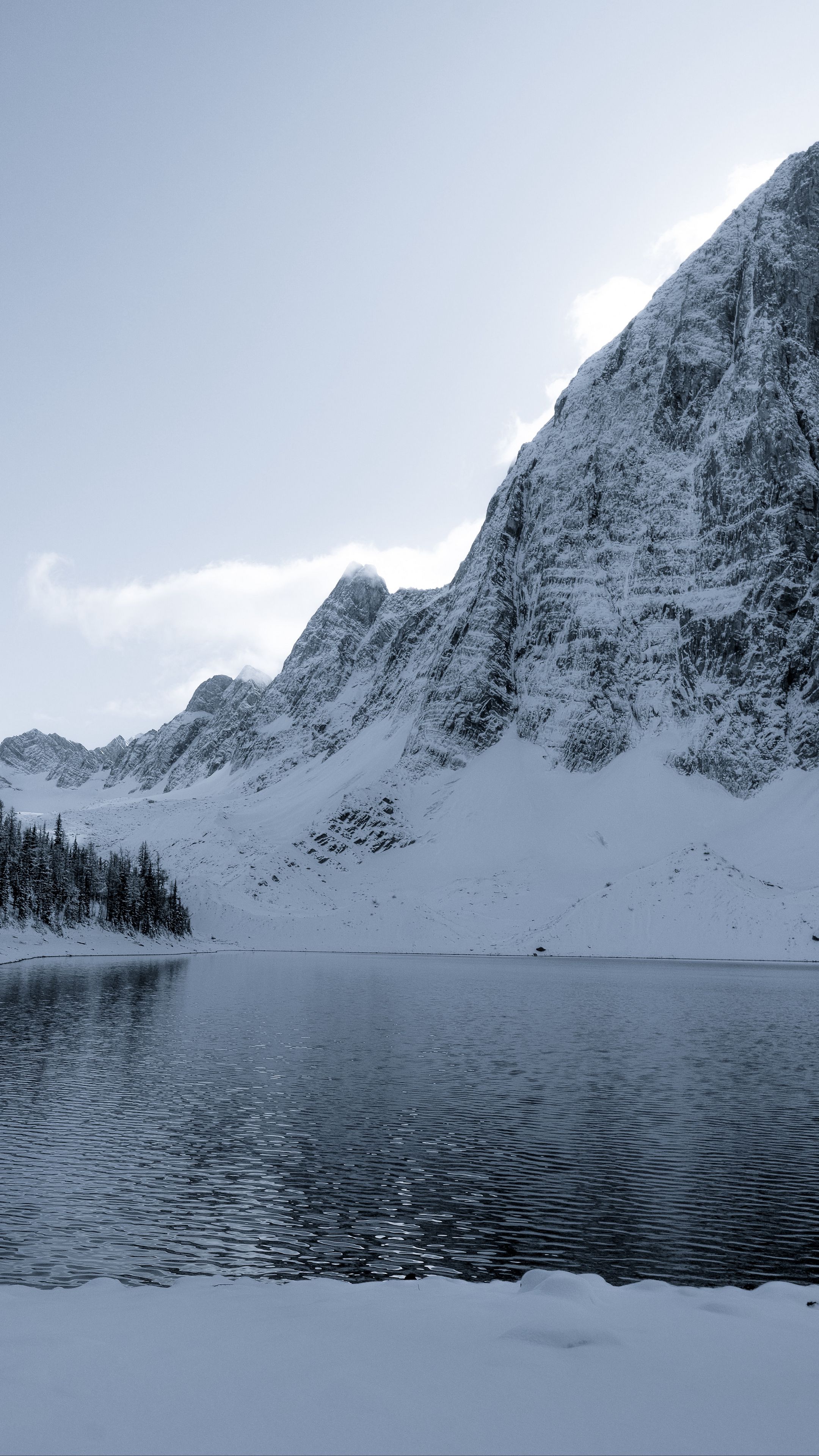 Download Wallpaper 2160x3840 Lake Mountain Snow Winter Landscape