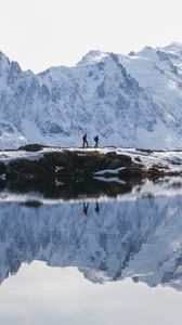 Preview wallpaper lake, mountain, snow, people, travel, nature