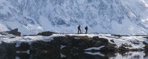 Preview wallpaper lake, mountain, snow, people, travel, nature