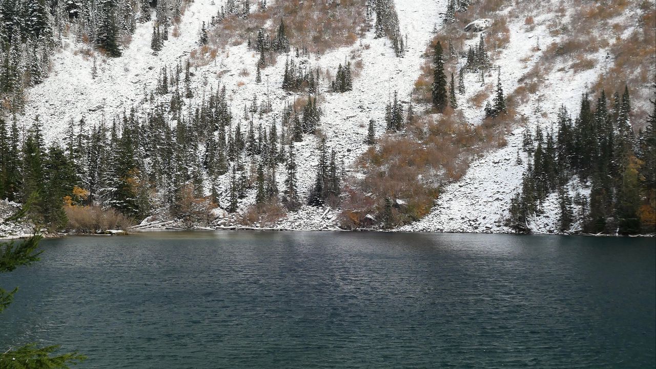 Wallpaper lake, mountain, snow, water, landscape