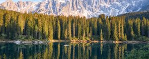 Preview wallpaper lake, mountain, trees, peaks, sky, reflection
