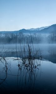 Preview wallpaper lake, mountain, water, fog, morning, silence, nature