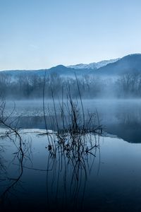 Preview wallpaper lake, mountain, water, fog, morning, silence, nature