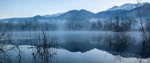 Preview wallpaper lake, mountain, water, fog, morning, silence, nature