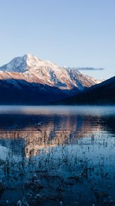 Preview wallpaper lake, mountain, water, grass, snow