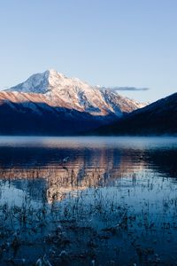 Preview wallpaper lake, mountain, water, grass, snow