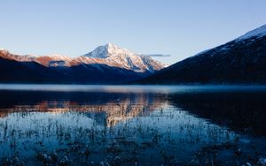 Preview wallpaper lake, mountain, water, grass, snow