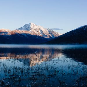 Preview wallpaper lake, mountain, water, grass, snow