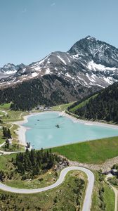 Preview wallpaper lake, mountains, aerial view, landscape, nature