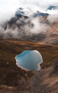 Preview wallpaper lake, mountains, aerial view, crater, water