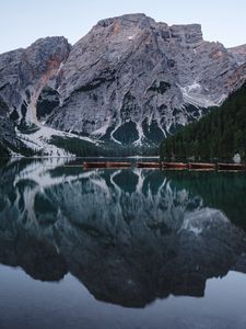 Preview wallpaper lake, mountains, boats, water, reflection