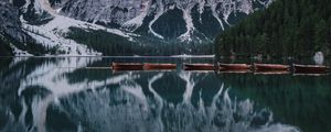 Preview wallpaper lake, mountains, boats, water, reflection