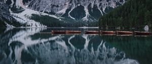 Preview wallpaper lake, mountains, boats, water, reflection