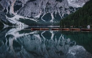 Preview wallpaper lake, mountains, boats, water, reflection