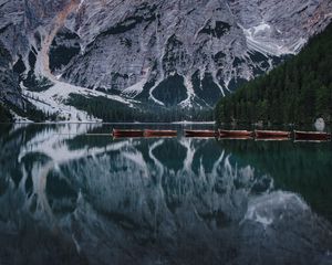 Preview wallpaper lake, mountains, boats, water, reflection