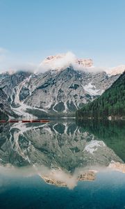 Preview wallpaper lake, mountains, boats, shore, water, reflection
