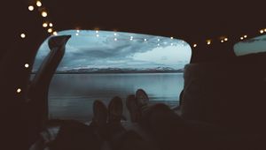 Preview wallpaper lake, mountains, camping, view, overview