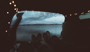 Preview wallpaper lake, mountains, camping, view, overview