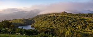 Preview wallpaper lake, mountains, clouds, landscape, morning