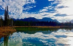 Preview wallpaper lake, mountains, clouds, reflection