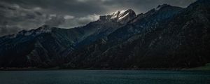 Preview wallpaper lake, mountains, clouds, shore, water