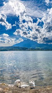 Preview wallpaper lake, mountains, clouds, sky, nature