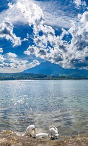 Preview wallpaper lake, mountains, clouds, sky, nature