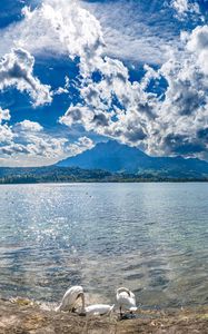 Preview wallpaper lake, mountains, clouds, sky, nature
