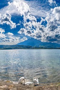 Preview wallpaper lake, mountains, clouds, sky, nature