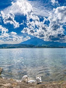 Preview wallpaper lake, mountains, clouds, sky, nature