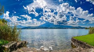 Preview wallpaper lake, mountains, clouds, sky, nature