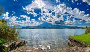 Preview wallpaper lake, mountains, clouds, sky, nature