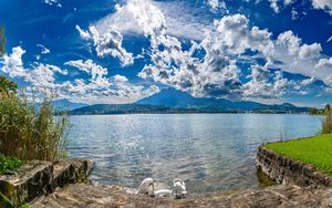 Preview wallpaper lake, mountains, clouds, sky, nature