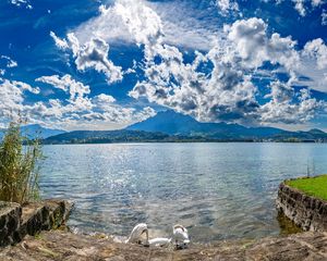 Preview wallpaper lake, mountains, clouds, sky, nature