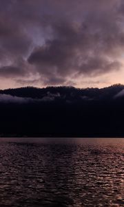 Preview wallpaper lake, mountains, clouds, dark, landscape