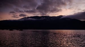 Preview wallpaper lake, mountains, clouds, dark, landscape