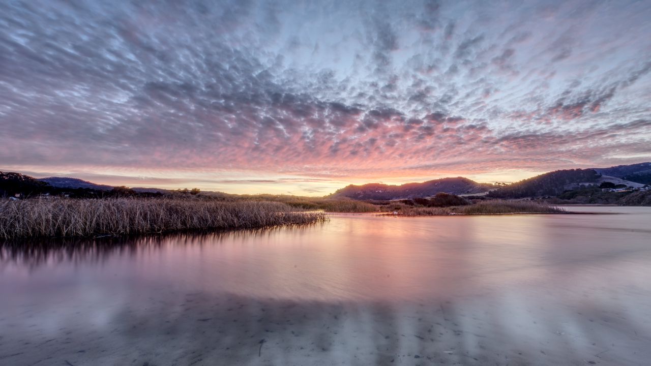Wallpaper lake, mountains, clouds, nature, landscape