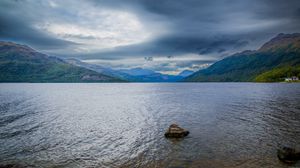 Preview wallpaper lake, mountains, clouds, water, nature, landscape