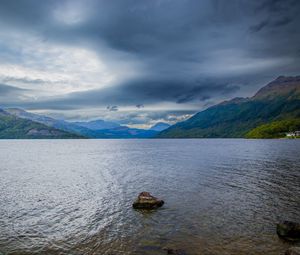 Preview wallpaper lake, mountains, clouds, water, nature, landscape