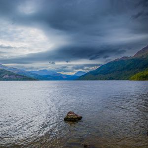 Preview wallpaper lake, mountains, clouds, water, nature, landscape