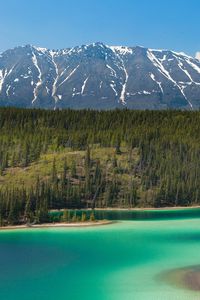 Preview wallpaper lake, mountains, clouds, smooth surface, reflection, sky, brightly, branches