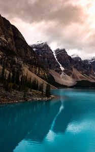 Preview wallpaper lake, mountains, coast, mountain range, landscape